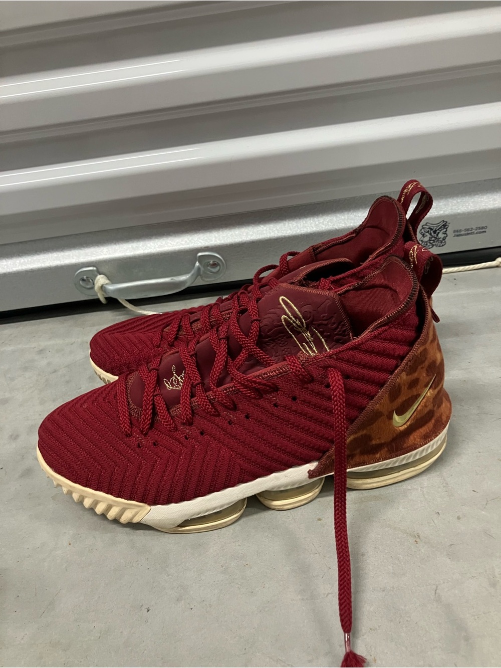 Lebron 16 maroon gold leopard print